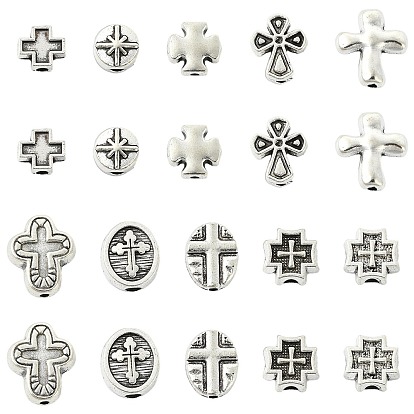 100Pcs 10 Styles Tibetan Styles Alloy Beads, Cross