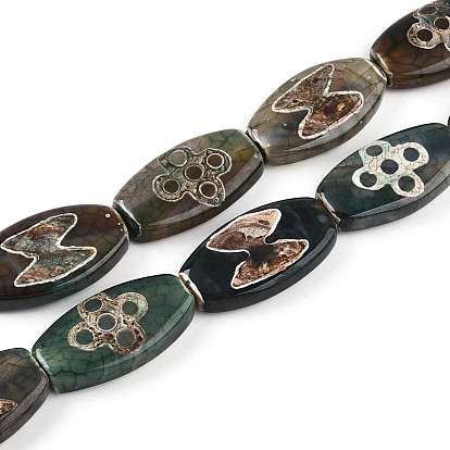 Тибетского стиля бусы дзи, природный агат бисер нитей, окрашенная и подогревом, овальные, освещение & 5 -глаз
