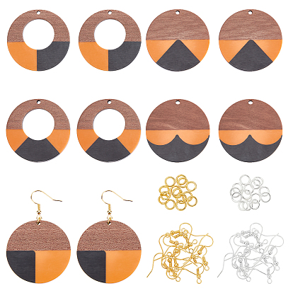 Kits de fabrication de boucles d'oreilles pendantes en bois de noyer, y compris 10 pcs géométrie résine & pendentifs en bois de noyer, boucles d'oreilles en fer crochets et anneaux de saut
