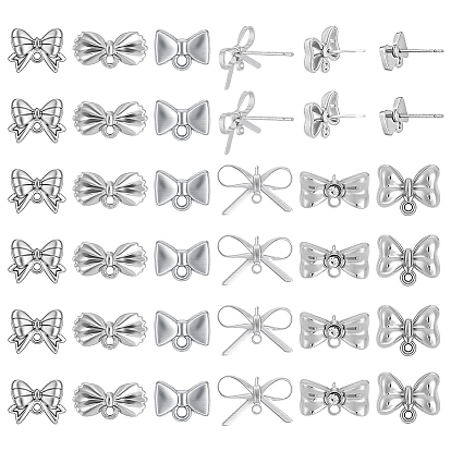 36 pièces 6 styles apprêts de boucles d'oreilles à clous en alliage d'argent, avec boucles horizontales et épingles en argent sterling