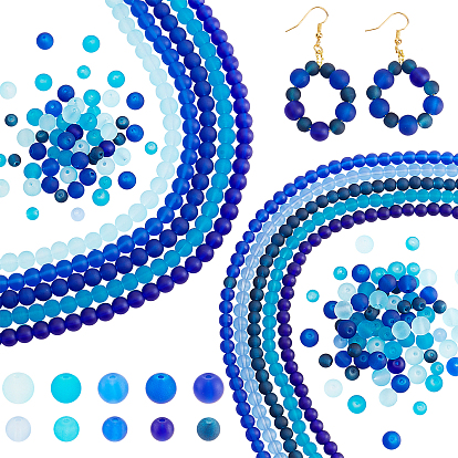 10 Strands 10 Style Transparent Glass Bead Strands, Frosted, Round