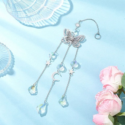 Латунные подвесные ловцы солнца в форме бабочки, стеклянная кисточка в виде листа для декора на открытом воздухе и в саду, платина