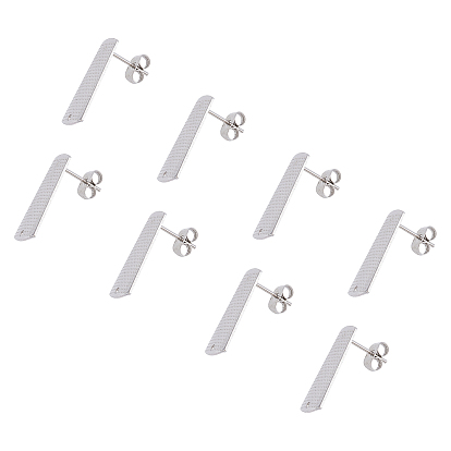 304 Stainless Steel Stud Earring Findings & Ear Nuts, Textured, Rectangle