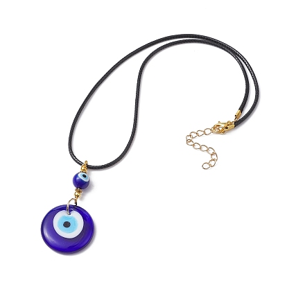 Evil Eye Lampwork Pendant Necklace, with Waxed Polyester Cords