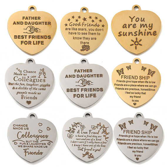 Вакуумное покрытие pvd 201 подвески из нержавеющей стали, Подвески для сообщений на тему друзей, сердце со словами-подвесками