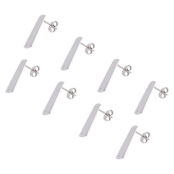 304 Stainless Steel Stud Earring Findings & Ear Nuts, Textured, Rectangle
