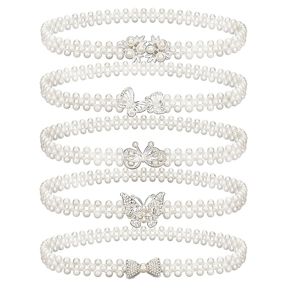 5шт 5 стиль акриловый жемчужный плетеный эластичный ремень-цепочка с застежкой из сплава, цепочки на талию из хрусталя со стразами для свадебной вечеринки