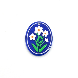 Colgantes de acrílico impreso en relieve opaco, forma ovalada con flor