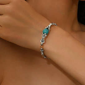 Элегантные женские браслеты из цветочного круглого бисера из сплава цинка и камня, античное серебро