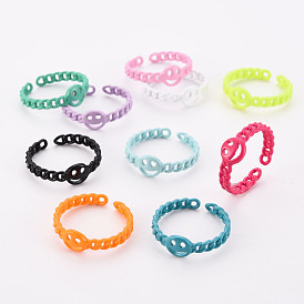 Spray Painted Brass Cuff Rings, Open Rings, Cadmium Free & Nickel Free & Lead Free, Smiling Face, Curb Chain Shape