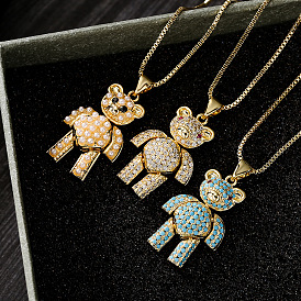 Cute Bear Pendant Necklace with Copper Plating, Gold Filling and Zirconia Embellishment