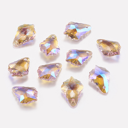 Faceted Glass Rhinestone Charms, Imitation Austrian Crystal, Leaf