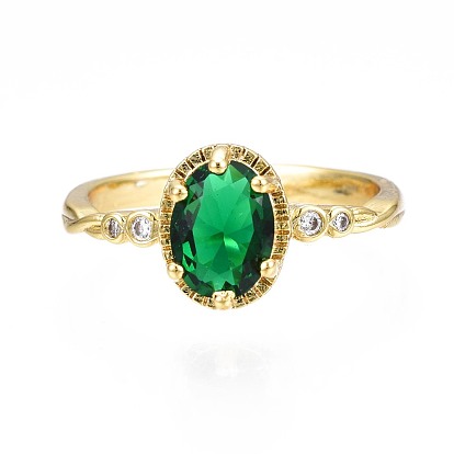 Green Cubic Zirconia Oval Open Cuff Ring for Women, Nickel Free