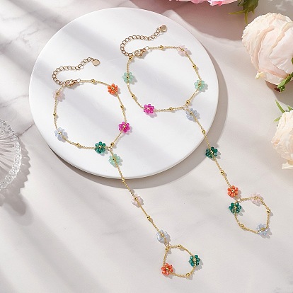 Браслеты из латунных цветочных цепочек, со стеклом