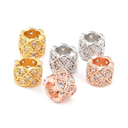 Brass Micro Pave Clear Cubic Zirconia European Beads, Long-Lasting Plated, Cadmium Free & Lead Free, Column, Large Hole Beads