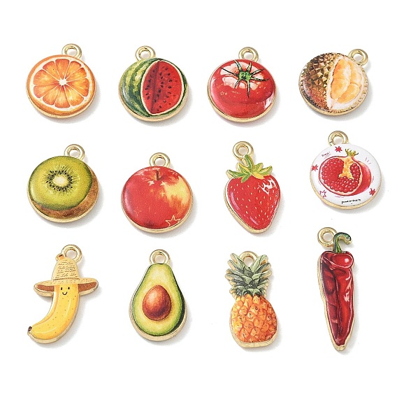 Colgantes de la aleación impresos, Encantos de frutas y verduras, chapado en rack, sin cadmio y níque y plomo, dorado