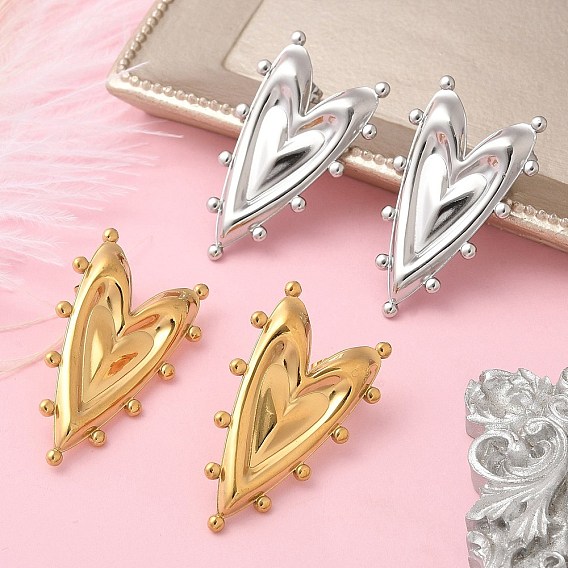 Ионное покрытие (ip) 304 серьги-гвоздики из нержавеющей стали для женщин, сердце