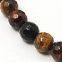 Natural Tiger Eye Beads Strands, Faceted, Round