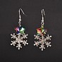 Christmas Alloy Snowflake Dangle Earrings, with Star Electroplated Glass Beads and Brass Earring Hooks, 50mm, Pin: 0.7mm