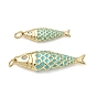 Brass Micro Pave Clear Cubic Zirconia Pendants, with Sky Blue Enamel & Jump Ring, Fish Charms, Cadmium Free & Lead Free, Long-Lasting Plated, Rack Plating