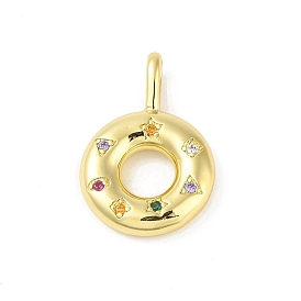 Brass Micro Pave Cubic Zirconia Pendants, Real 18K Gold Plated, Donut