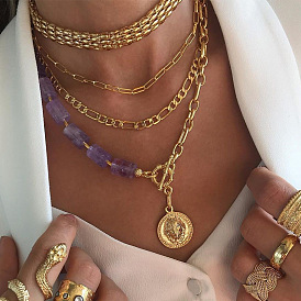 Bold and Edgy Acrylic Chain Layered Necklace for Fashion-Forward Rock Hip Hop Style
