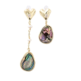Shell & Paua Pearl Asymmetrical Earrings, with Brass Findings and 925 Sterling Silver Pins, Teardrop