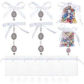 Овальная подвеска из сплава с сердцем в тибетском стиле, украшение для фото, с атласной лентой и кабошонами из жемчуга и прозрачного стекла, для оформления свадебного букета