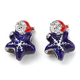 Christmas Brass Enamel European Beads, Large Hole Beads, Lead Free & Cadmium Free, Long-Lasting Plated, Platinum, Star with Snowflake