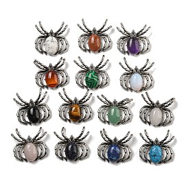 Gemstone Pendants, Spider Charms, with Rack Plating Antique Silver Tone Brass Findings, Cadmium Free & Lead Free