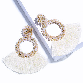 Bohemian Handmade Beaded Tassel Earrings with Exaggerated Weaving for Women