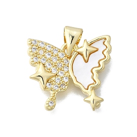 Латунные микропаве прозрачные подвески с фианитом, без кадмия и без свинца, с оболочкой, бабочка со звездой