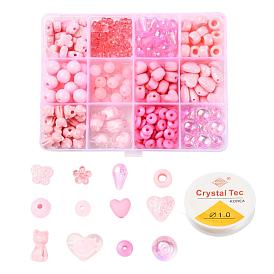 247Pcs Butterfly & Geometry Acrylic Beads, Elastic Stretch Thread, for DIY Pink Bracelets Making Kits
