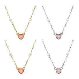 4 шт. 2 Цвета сплава и смолы, розовые ожерелья с подвеской в виде сердца и имитацией жемчуга, железные цепочки для женщин