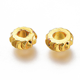 Brass Spacer Beads, Long-Lasting Plated, Disc with Gear Edge