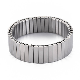 Stainless Steel Rectangle Stackable Stretch Bracelet, Block Tile Wide Wristband for Men Women
