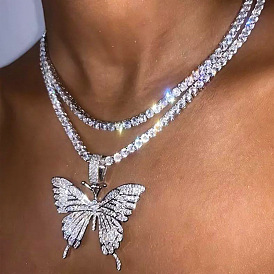 Butterfly Necklace Elegant Rhinestone Single-layer Claw Chain Minimalist Lock Collarbone Chain