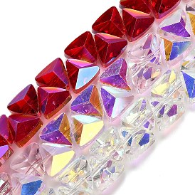 Стеклянные бусины с гальваническим покрытием , треугольные, граненые