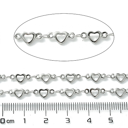 304 Stainless Steel Hollow Heart Link Chains, Unwelded, with Spool