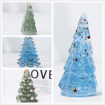 Natural Gemstone Chip & Resin Craft Display Decorations, Christmas Tree Figurine, for Home Feng Shui Ornament