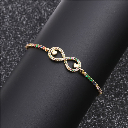 Colorful Infinite Heart-shaped Adjustable Bracelet with Micro-set Zircon, Ideal Gift for Valentine's Day and Mother's Day.