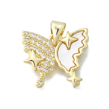 Латунные микропаве прозрачные подвески с фианитом, без кадмия и без свинца, с оболочкой, бабочка со звездой