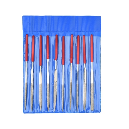 10Pcs Nickle Plated Mini Diamond Needle Files Set with Plastic Handle, for High Precision Sanding Work on Metal, Wood, Jewelry and Plastic Carving