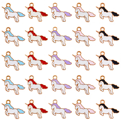 50 шт 5 цвета сплава эмалевые подвески, единорог, золотой свет