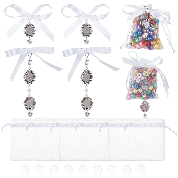 Овальная подвеска из сплава с сердцем в тибетском стиле, украшение для фото, с атласной лентой и кабошонами из жемчуга и прозрачного стекла, для оформления свадебного букета