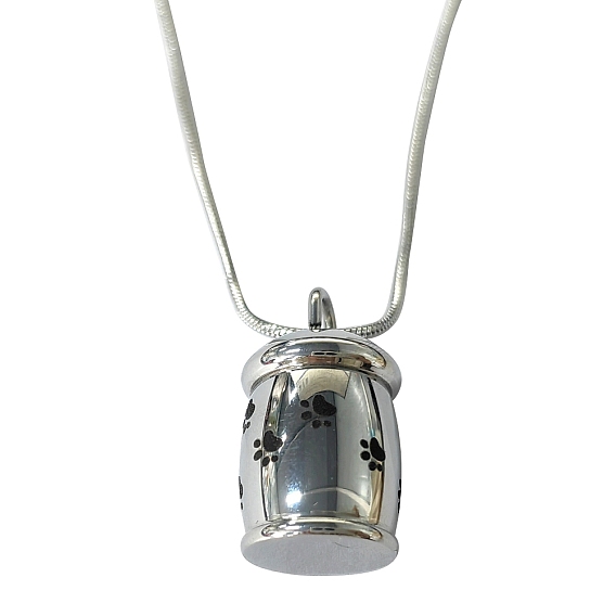 Openable Stainless Steel Memorial Urn Ashes Pendants, Bottle with Paw Print