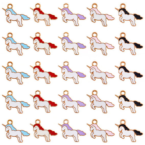 50 шт 5 цвета сплава эмалевые подвески, единорог, золотой свет