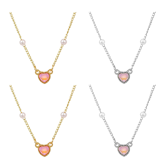 4 шт. 2 Цвета сплава и смолы, розовые ожерелья с подвеской в виде сердца и имитацией жемчуга, железные цепочки для женщин