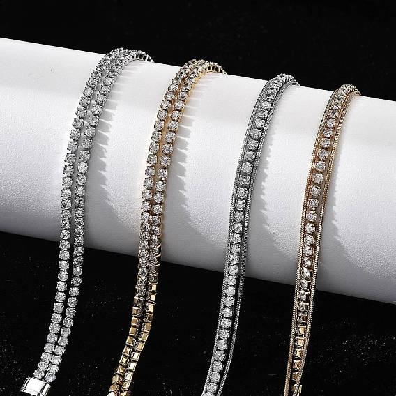 Многорядные браслеты из нержавеющей стали для женщин, с кубического циркония