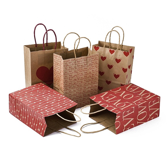 Бумажные пакеты ко дню святого валентина, с ручками, для подарочных пакетов и сумок, красные